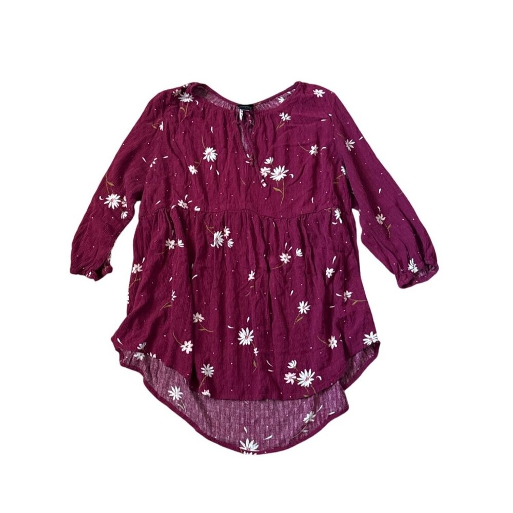 Torrid Women's Floral Size‎ 1 Babydoll Top Flowy V Neck Stretch Boho Tie